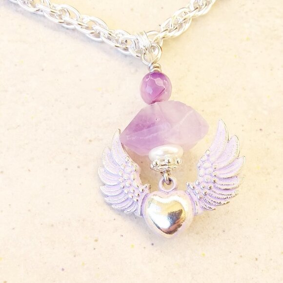 Winged Heart Amethyst Necklace ~ Hand Painted, One-of-a-Kind, Spiritual Gift - Picture 12 of 16